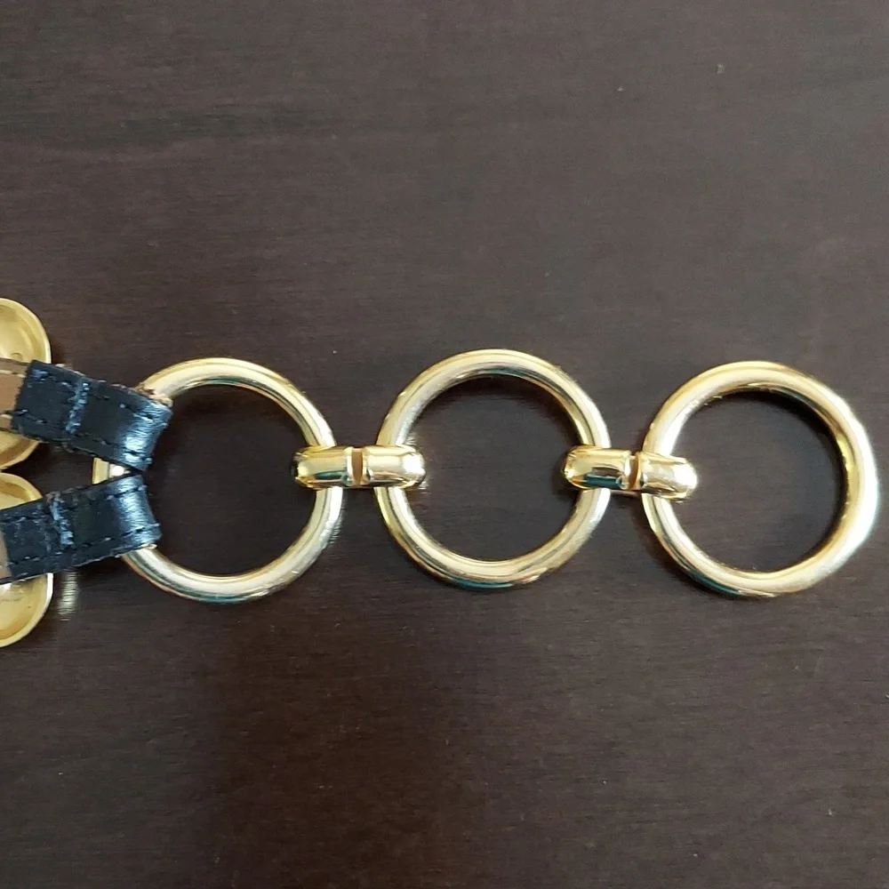 Vintage Late 1980s/Early 1990s Gold Chain & Woven Black Leather Double Link Belt - Picture 11 of 16